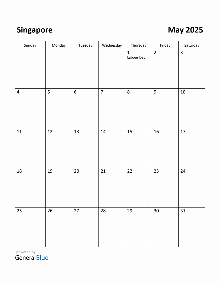 Free Printable May 2025 Calendar for Singapore