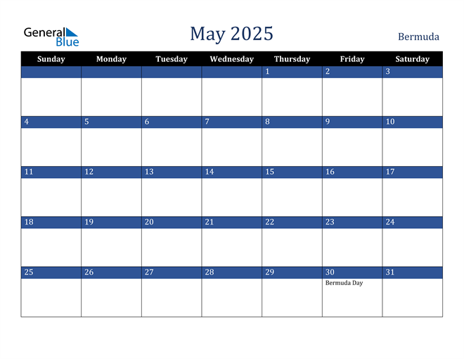May 2025 Bermuda Calendar