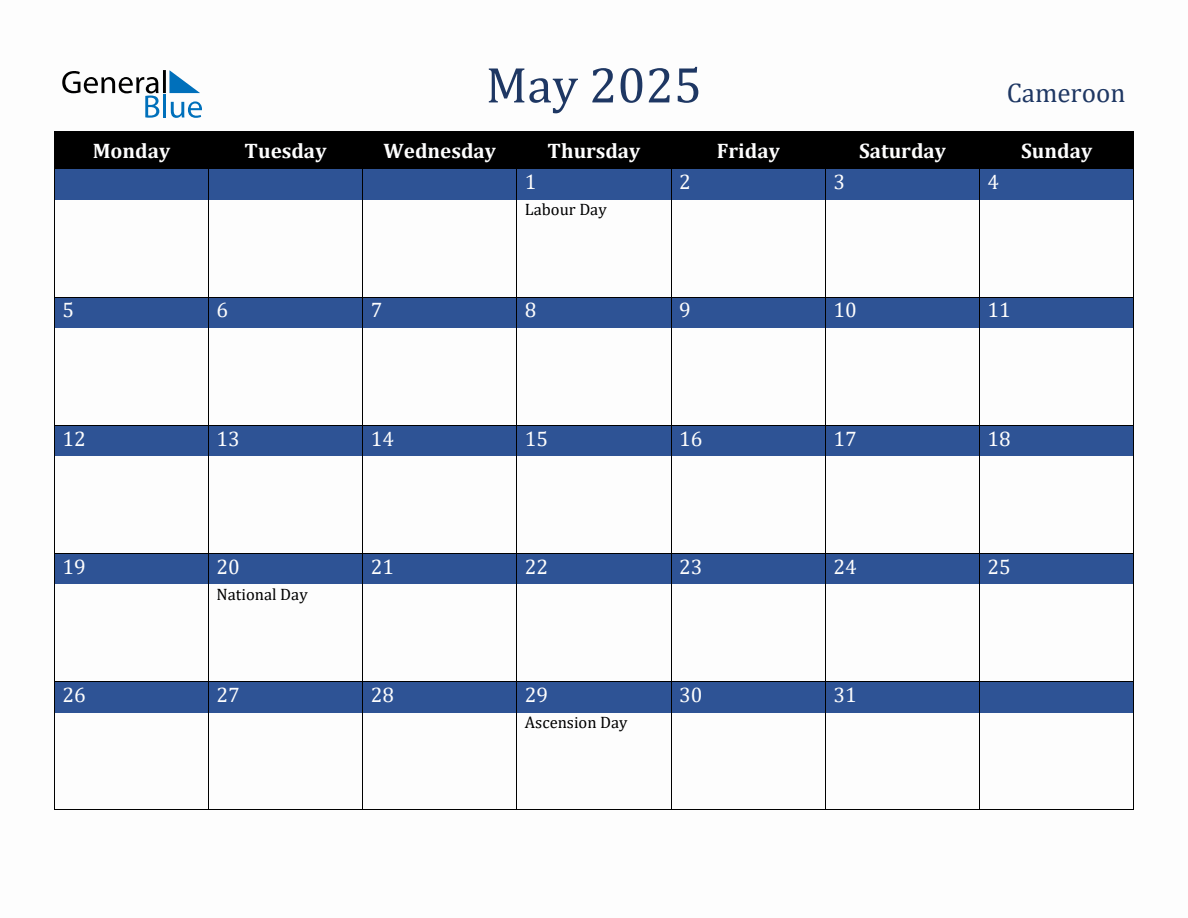 May 2025 Cameroon Holiday Calendar