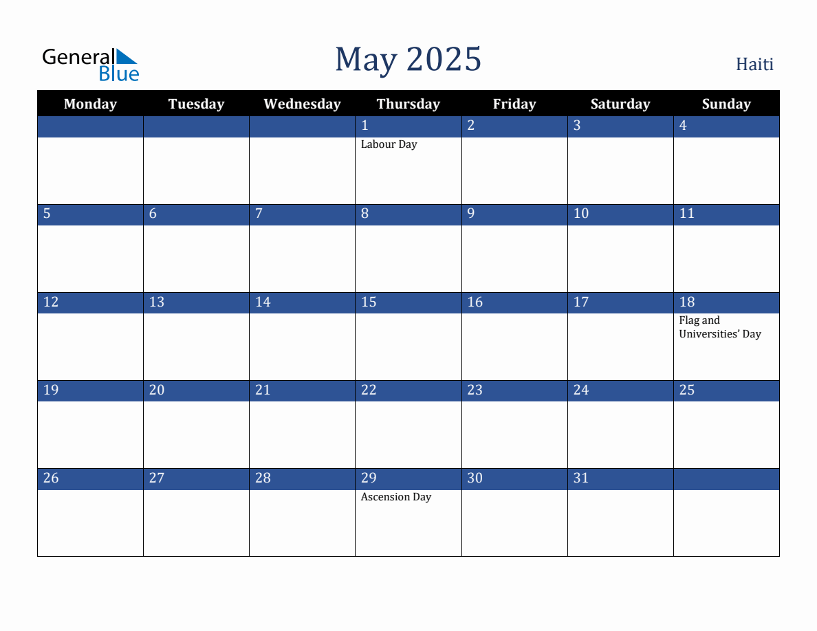 May 2025 Haiti Holiday Calendar