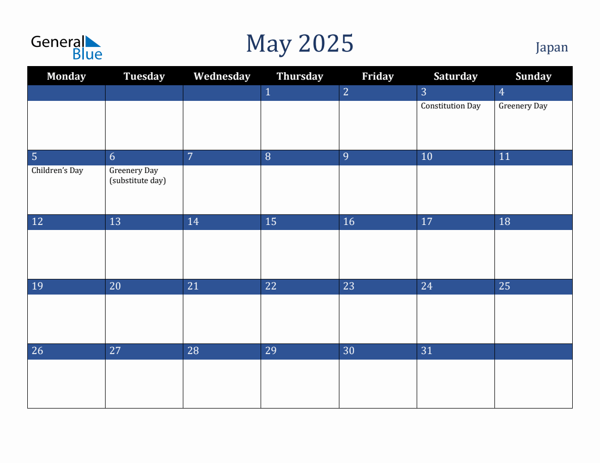 May 2025 Japan Holiday Calendar
