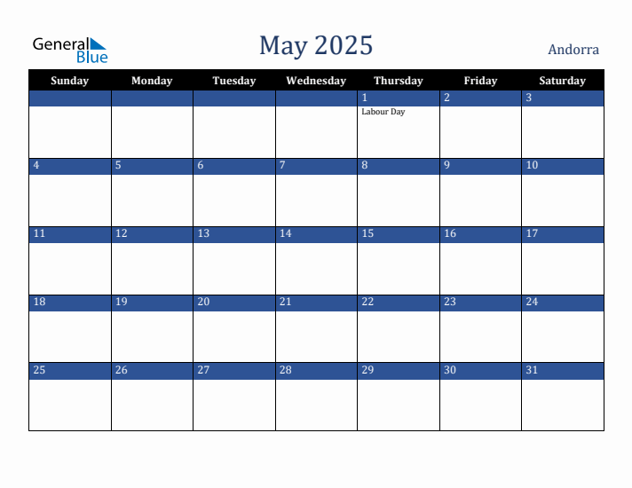 May 2025 Andorra Calendar (Sunday Start)