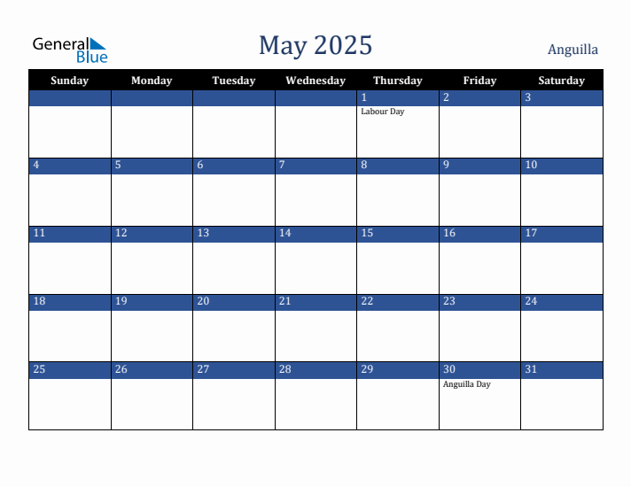 May 2025 Anguilla Calendar (Sunday Start)