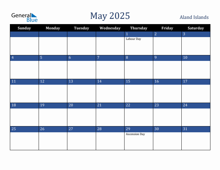 May 2025 Aland Islands Calendar (Sunday Start)