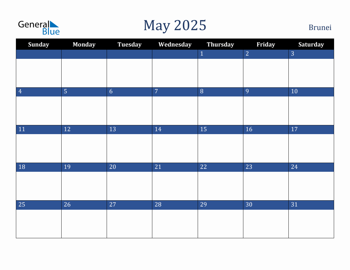 May 2025 Brunei Holiday Calendar