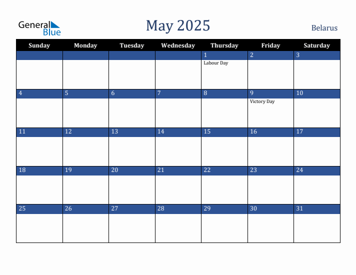 May 2025 Belarus Calendar (Sunday Start)