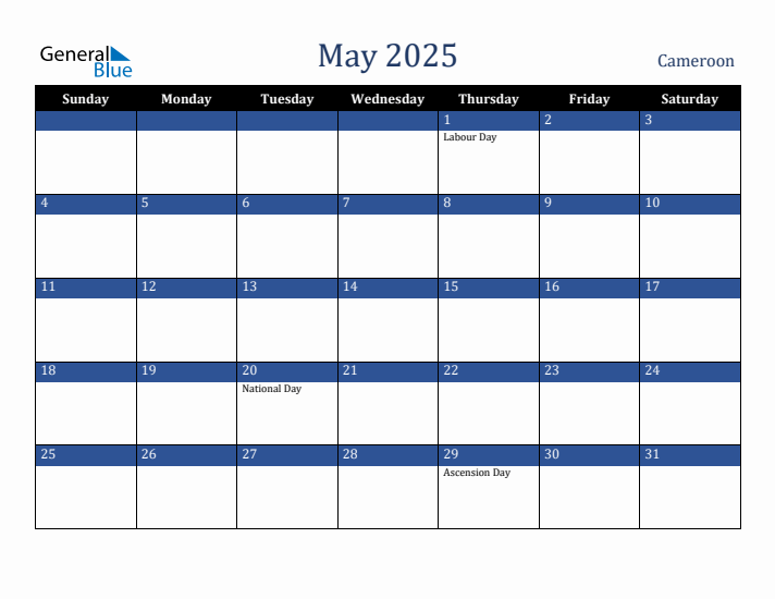 May 2025 Cameroon Calendar (Sunday Start)