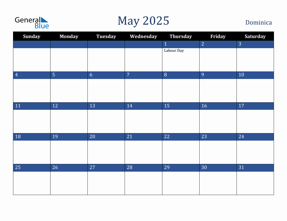 May 2025 Dominica Holiday Calendar