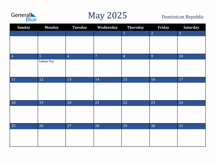 May 2025 Dominican Republic Calendar (Sunday Start)