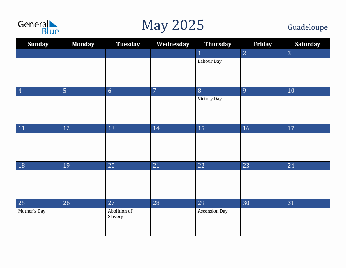 May 2025 Guadeloupe Holiday Calendar