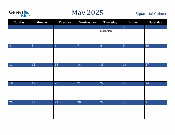 May 2025 Equatorial Guinea Calendar (Sunday Start)