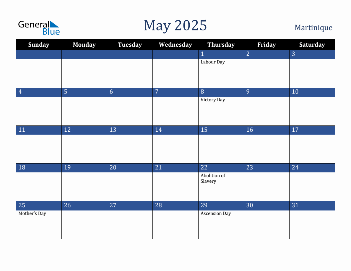 May 2025 Martinique Holiday Calendar