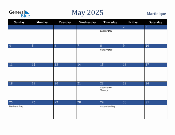 May 2025 Martinique Calendar (Sunday Start)