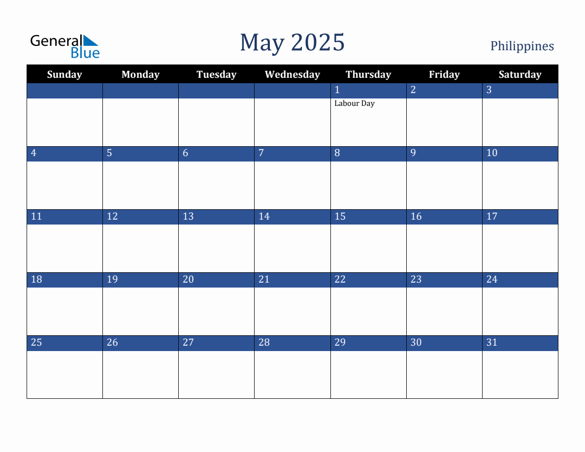 May Calendar 2025 With Holidays Philippines Time