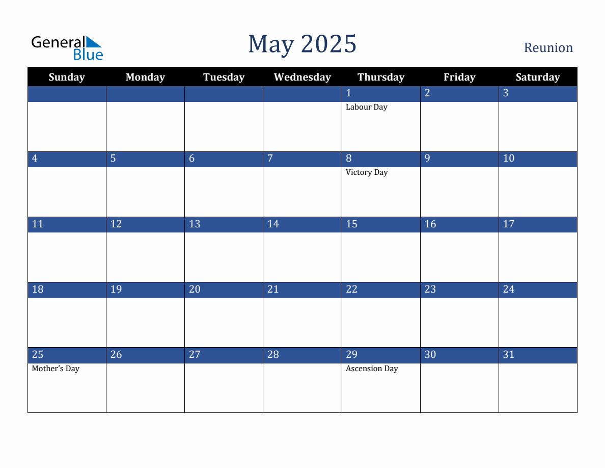 May 2025 Reunion Holiday Calendar