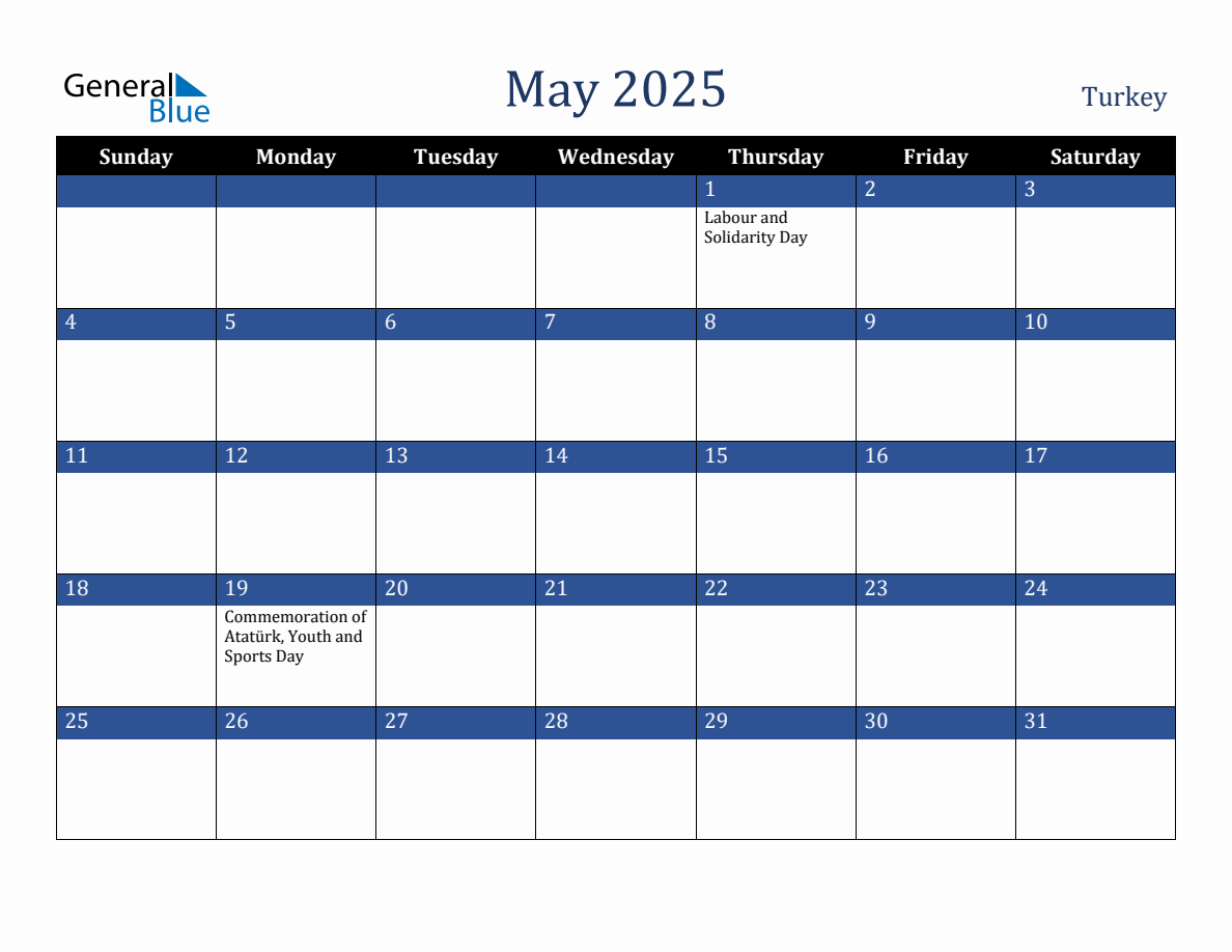 May 2025 Turkey Holiday Calendar