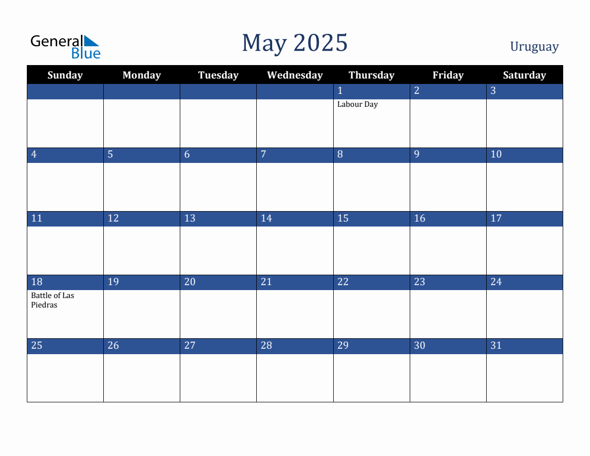 May 2025 Uruguay Holiday Calendar