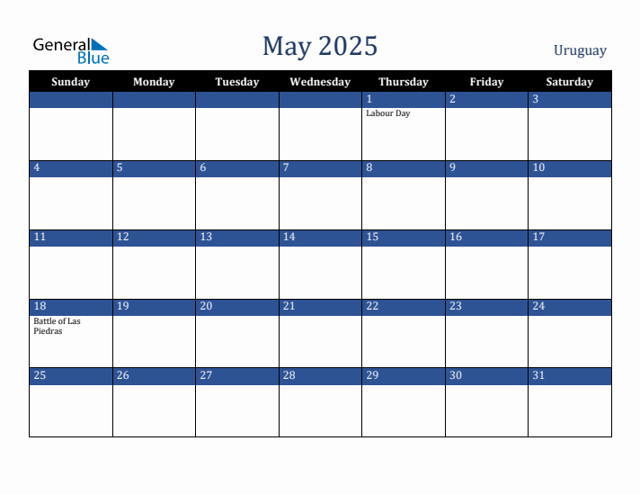 May 2025 Uruguay Calendar (Sunday Start)