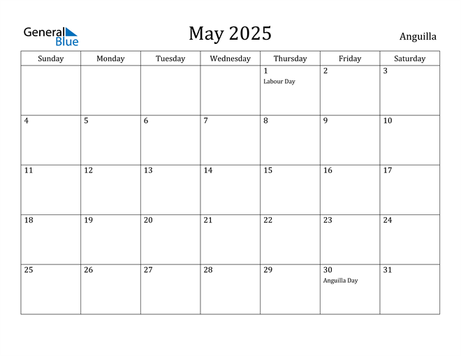 Anguilla May 2025 Calendar with Holidays