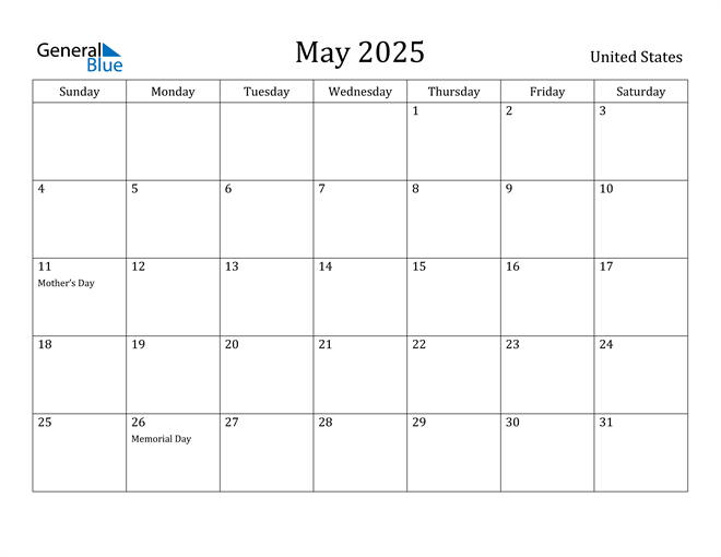 Calendar May 2025 – May 2025