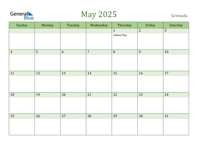 May 2025 Calendar with Grenada Holidays