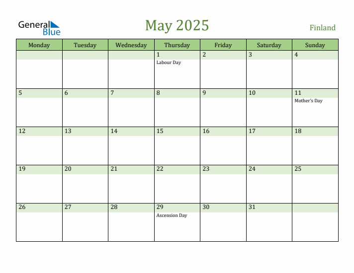 May 2025 Calendar with Finland Holidays