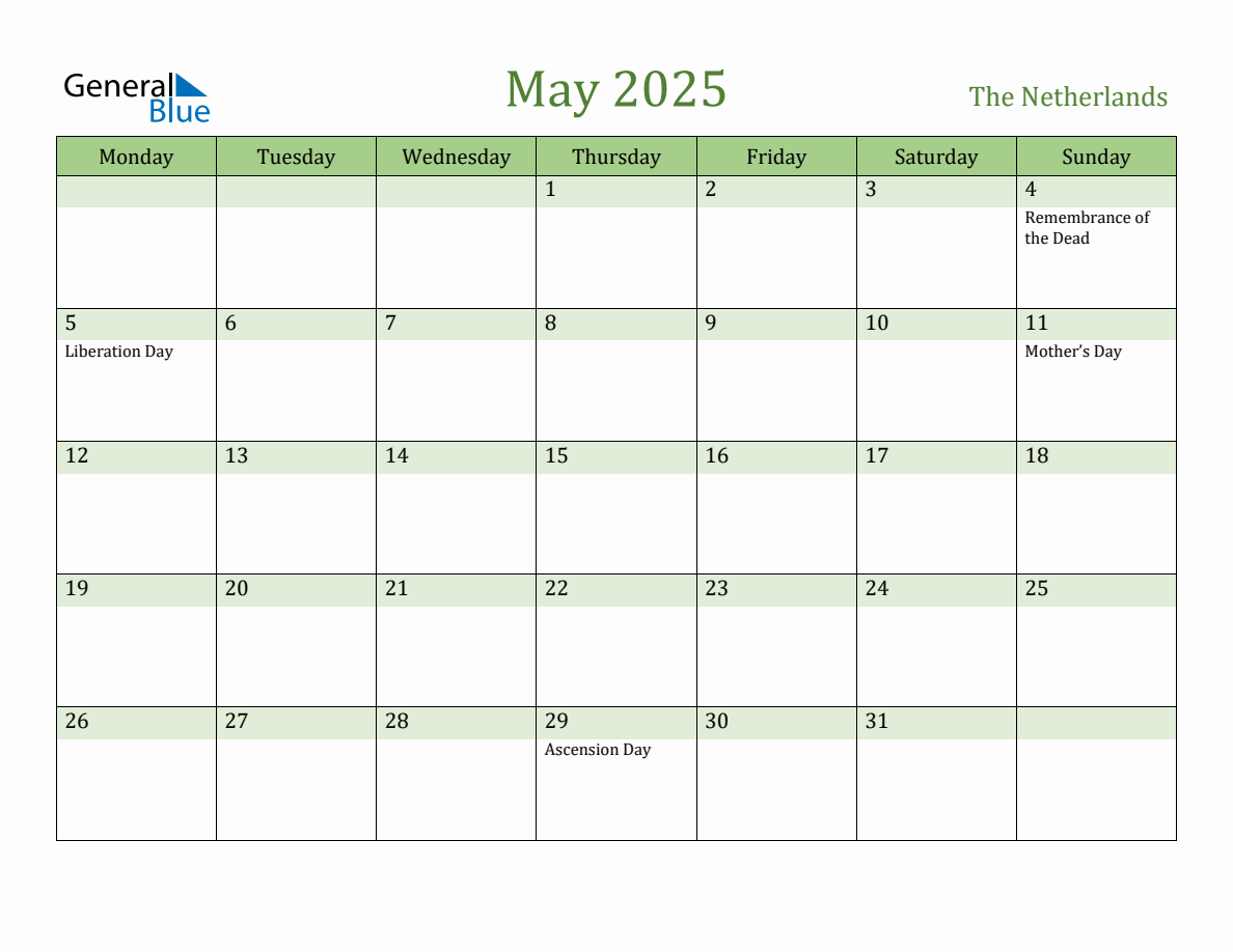 Holiday Calendar Netherlands 2025 