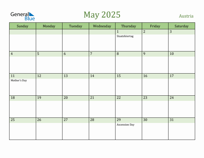 May 2025 Calendar with Austria Holidays