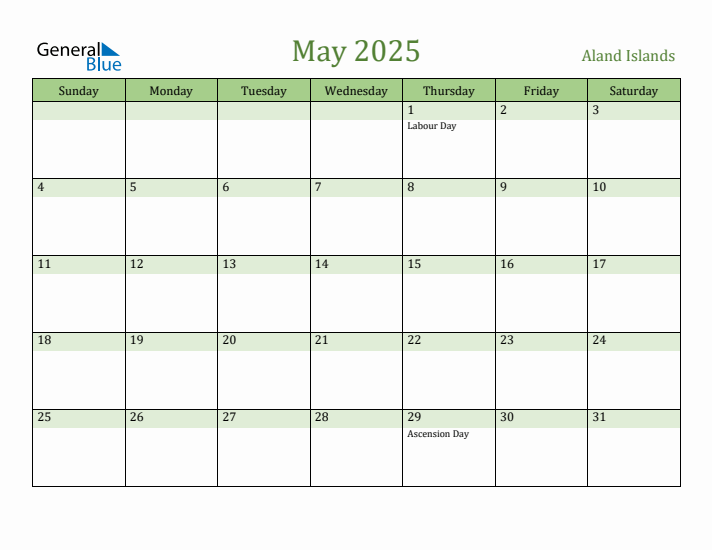 May 2025 Calendar with Aland Islands Holidays