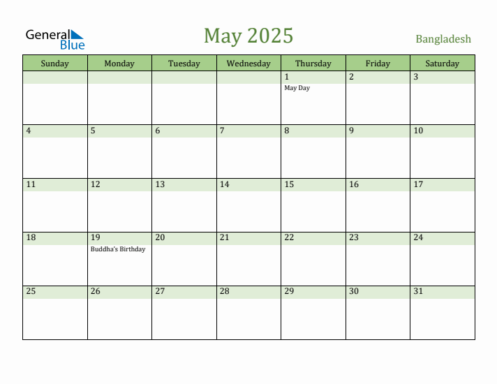 May 2025 Calendar with Bangladesh Holidays