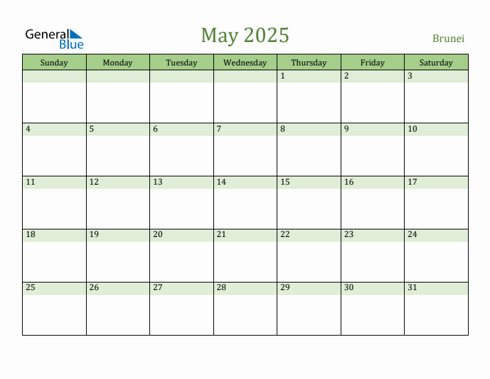 May 2025 Calendar with Brunei Holidays