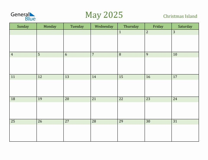 May 2025 Calendar with Christmas Island Holidays