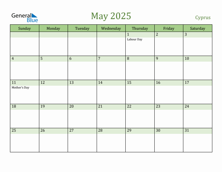 May 2025 Calendar with Cyprus Holidays