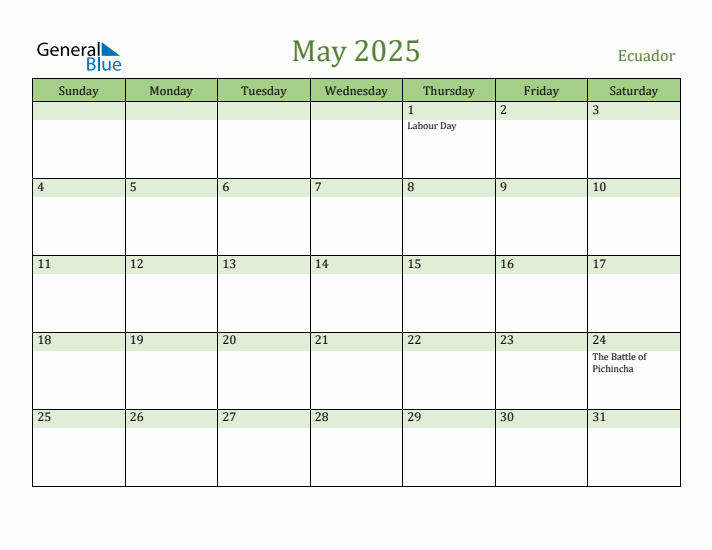 May 2025 Calendar with Ecuador Holidays