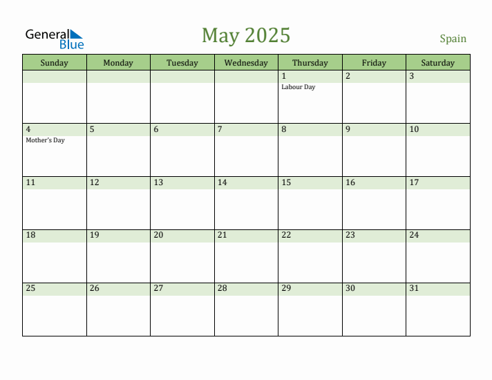 May 2025 Calendar with Spain Holidays