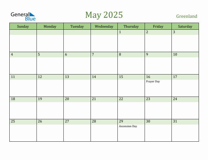 May 2025 Calendar with Greenland Holidays