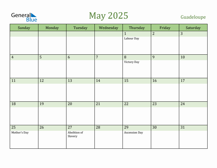 May 2025 Calendar with Guadeloupe Holidays