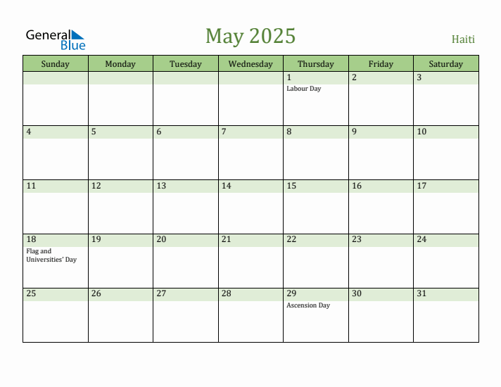 May 2025 Calendar with Haiti Holidays