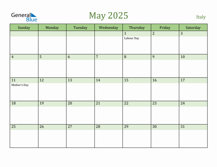May 2025 Calendar with Italy Holidays