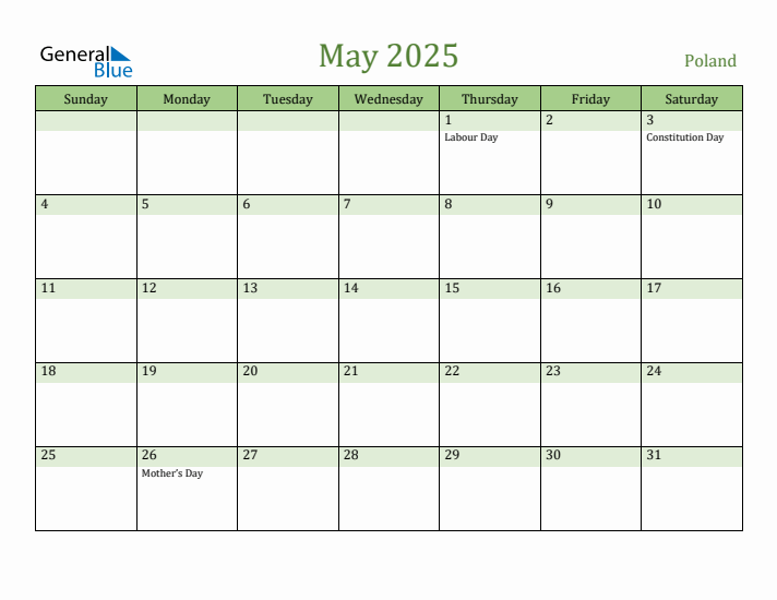 May 2025 Calendar with Poland Holidays