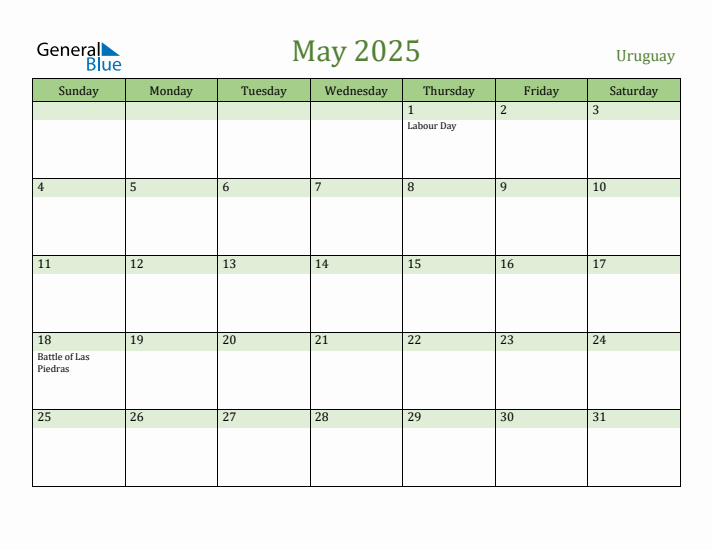 May 2025 Calendar with Uruguay Holidays