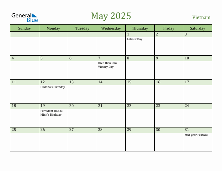 May 2025 Calendar with Vietnam Holidays