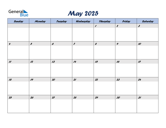 May 2025 Calendar (PDF Word Excel)