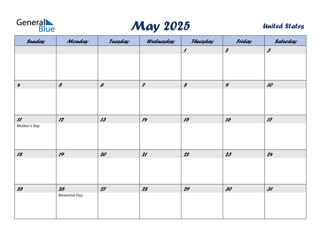May 2025 Calendar with Holidays