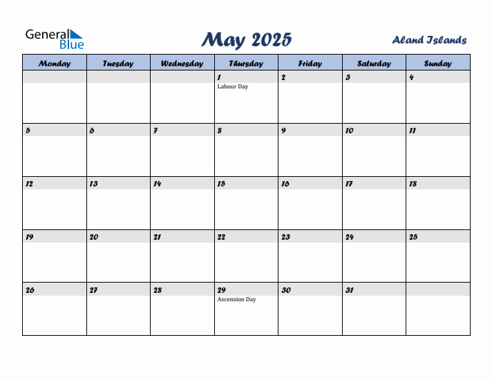 May 2025 Calendar with Holidays in Aland Islands