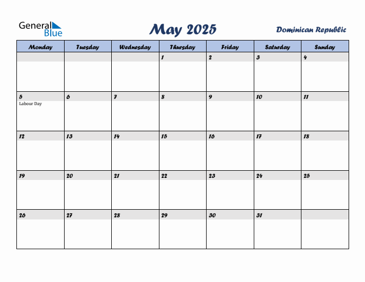 May 2025 Calendar with Holidays in Dominican Republic