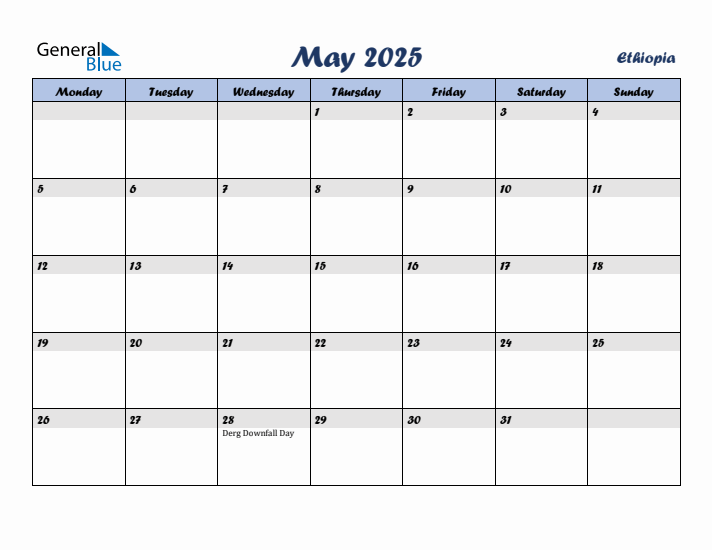 May 2025 Calendar with Holidays in Ethiopia