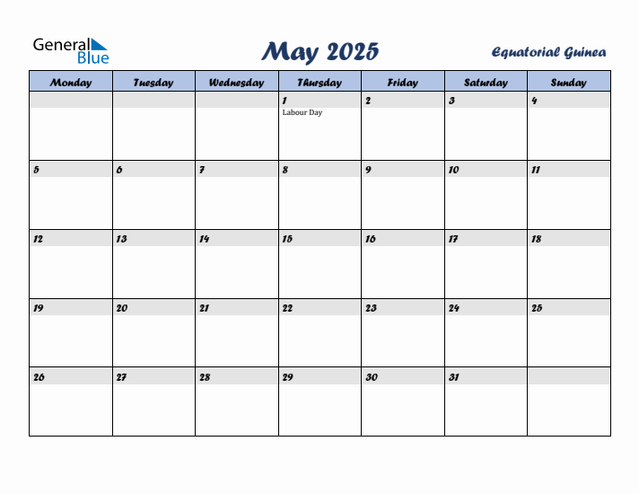 May 2025 Calendar with Holidays in Equatorial Guinea