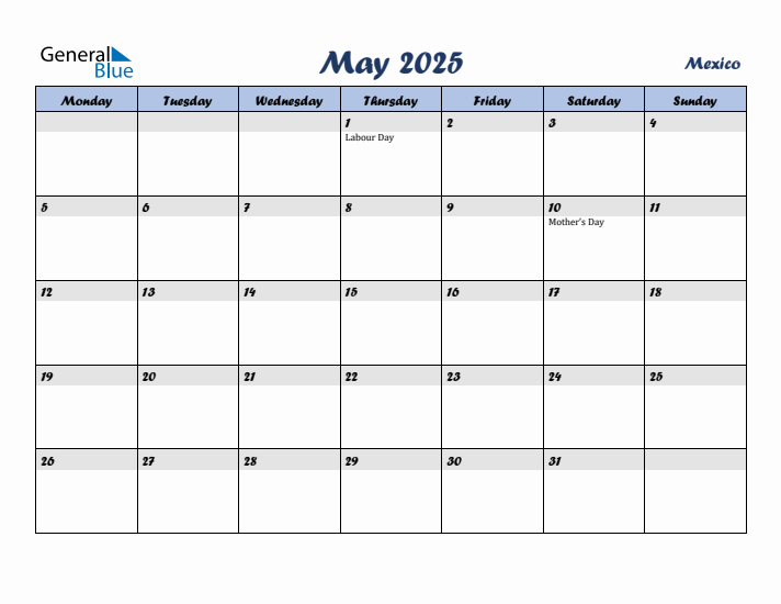 May 2025 Calendar with Holidays in Mexico