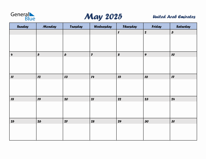 May 2025 Calendar with Holidays in United Arab Emirates